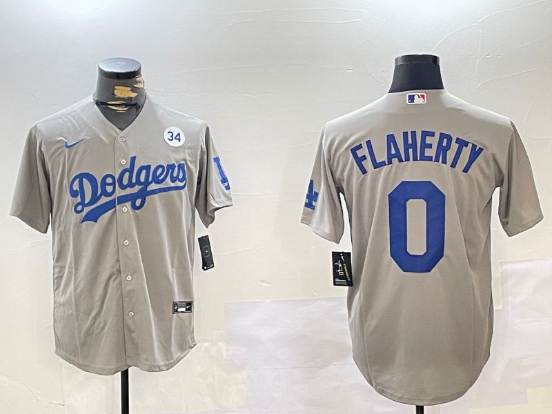 Men Los Angeles Dodgers 0 Flaherty Grey Game 2024 Nike MLB Jersey style 11201